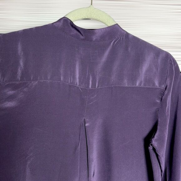 Land’s End Washable Silk Blouse Tunic Top Purple Long Sleeve Mandarin Collar US4 - Picture 9 of 13
